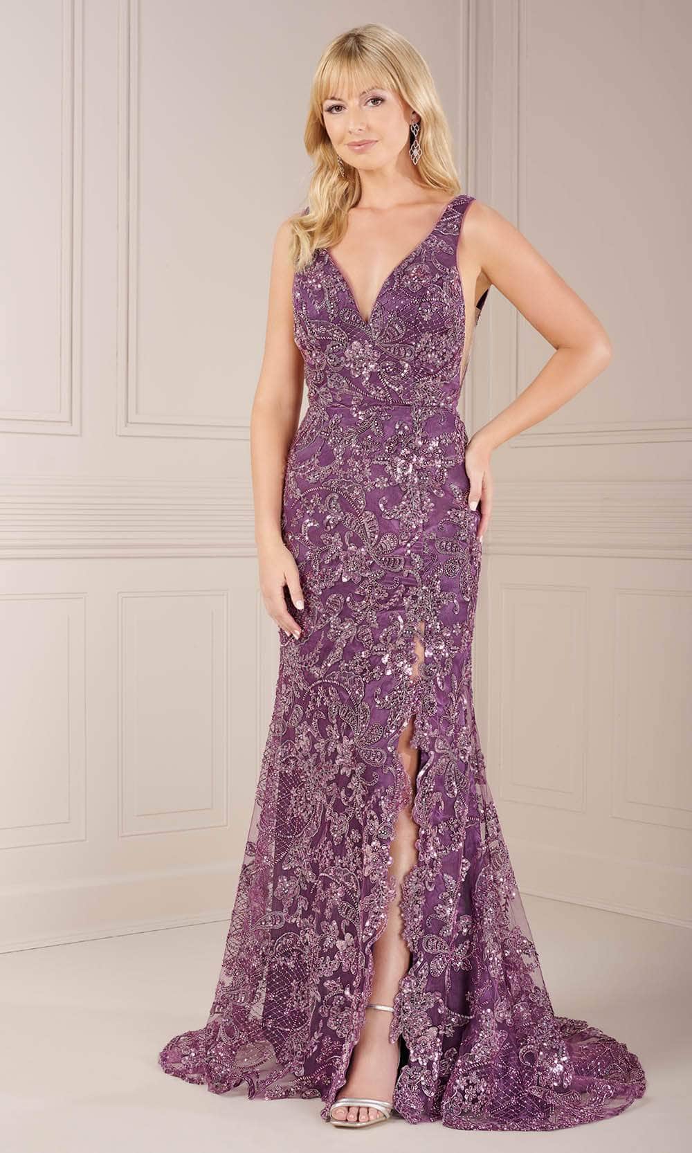 Christina Wu Elegance 17159 - Embellished Evening Dress with Slit 2 / Amethyst