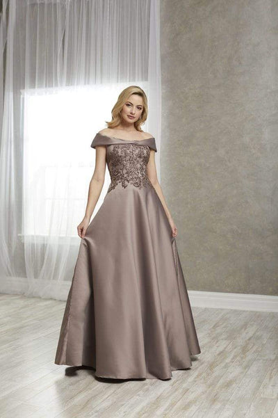 Christina Wu Elegance - 17940 Applique Off-Shoulder Satin A-line Gown Special Occasion Dress 2 / Bronze