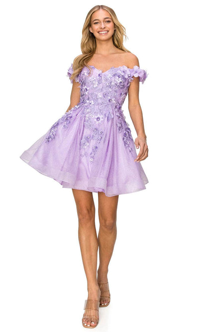 Cinderella Couture 5120J - Floral Off Shoulder Cocktail Dress Special Occasion Dress XS / Lilac