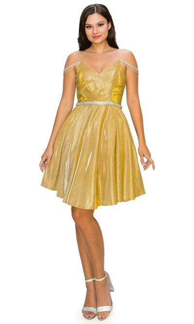 Cinderella Couture 8014J - Surplice V-Neck A-Line Cocktail Dress Special Occasion Dress XS / Gold
