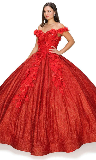 Cinderella Couture 8020J - 3D Floral Appliqued Ballgown Special Occasion Dress XS / Red