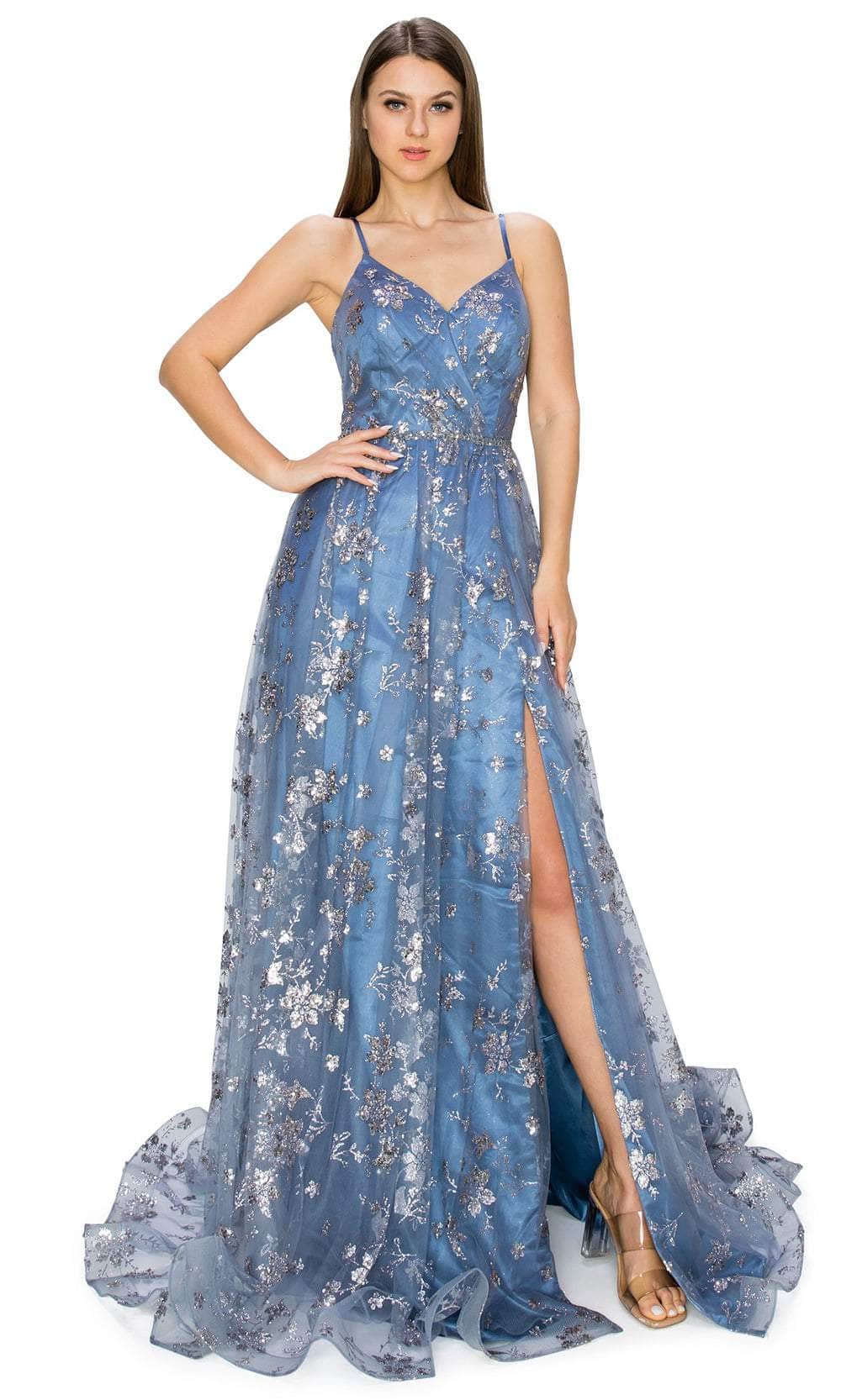 Cinderella Couture 8022J - Dual Straps Glitter Prom Gown Special Occasion Dress XS / Dusty Blue