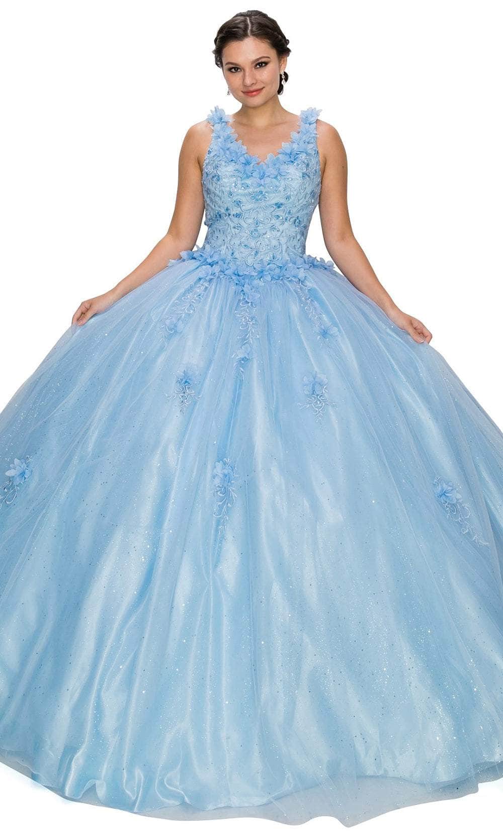 Cinderella Couture 8025J - Embroidered Sleeveless Ballgown Special Occasion Dress XS / Blue