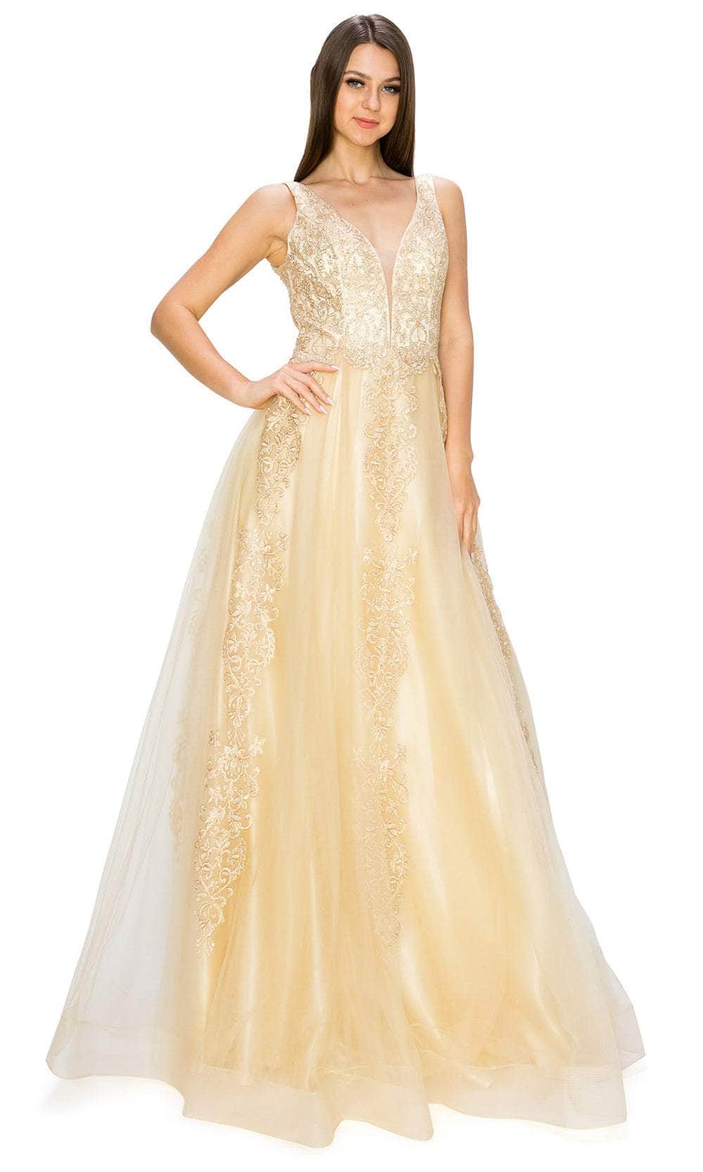 Cinderella Couture 8029J - Plunging V-Neck Tulle Prom Gown Special Occasion Dress
