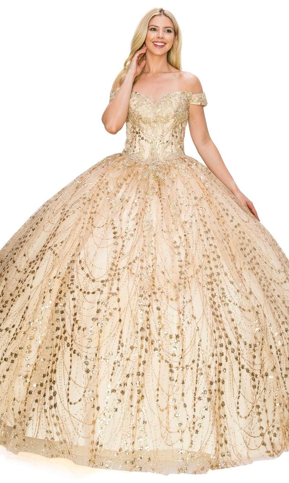 Cinderella Couture 8033J - Off Shoulder Glitter Ballgown Ball Gowns