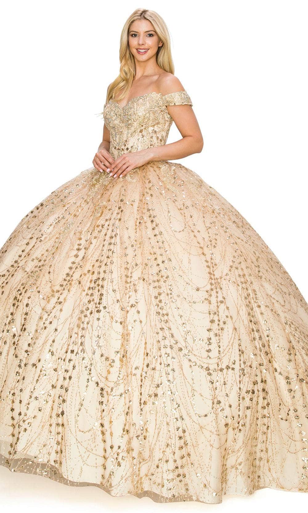 Cinderella Couture 8033J - Off Shoulder Glitter Ballgown Ball Gowns
