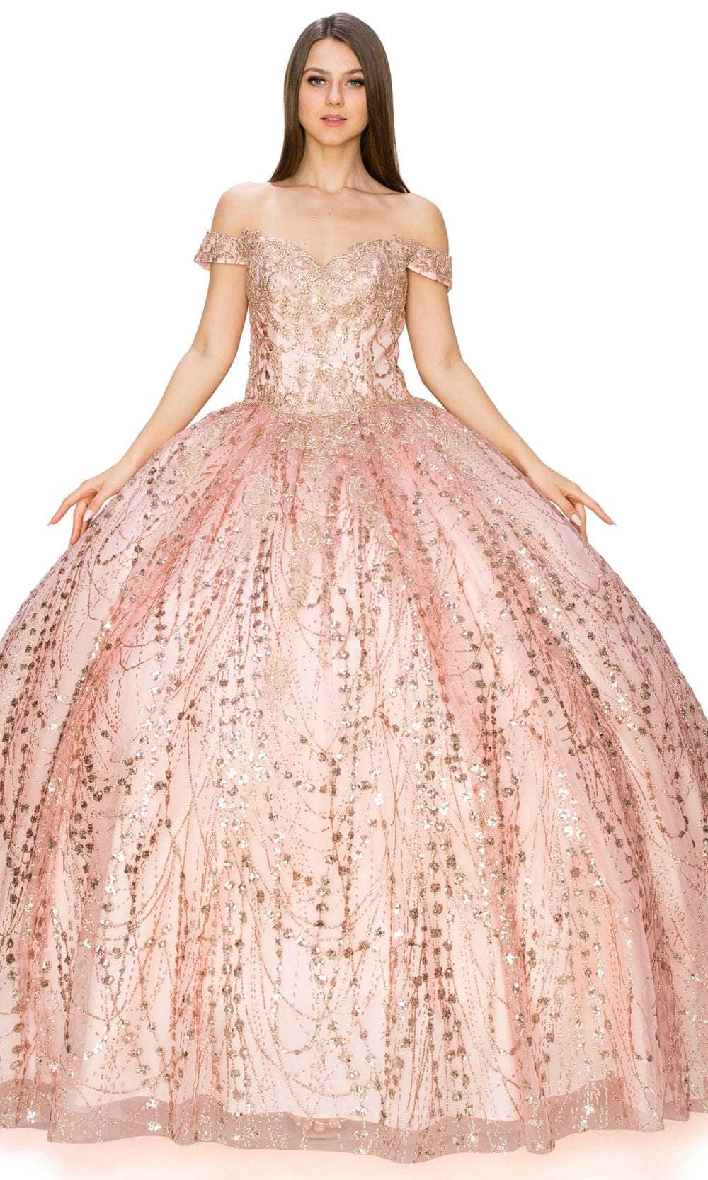 Cinderella Couture 8033J - Off Shoulder Glitter Ballgown Ball Gowns