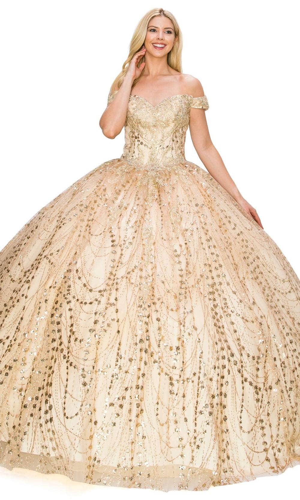 Cinderella Couture 8033J - Off Shoulder Glitter Ballgown Ball Gowns