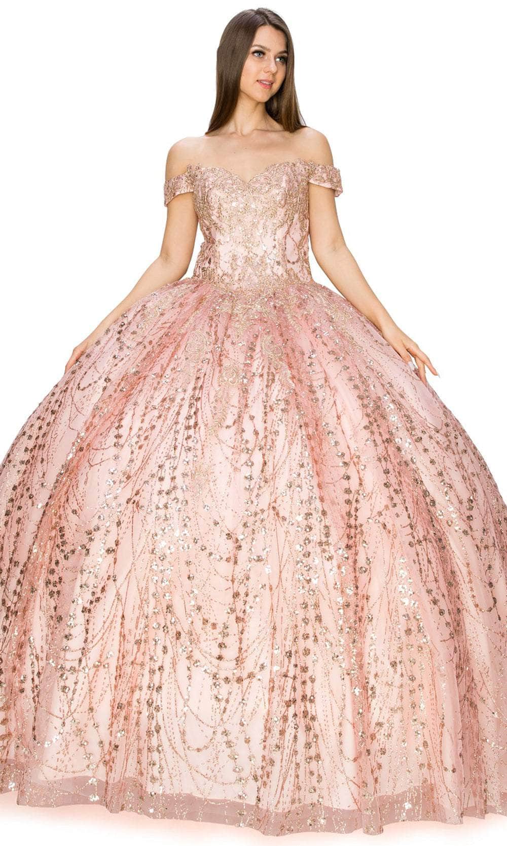Cinderella Couture 8033J - Off Shoulder Glitter Ballgown Ball Gowns