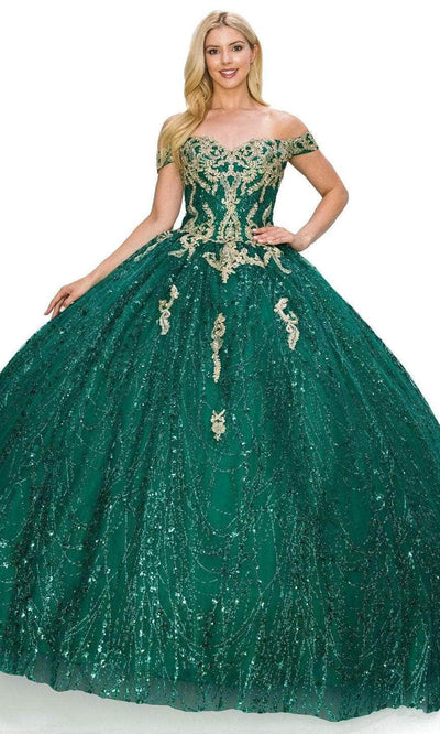 Cinderella Couture 8033J - Off Shoulder Glitter Ballgown Ball Gowns XS / Hunter Green