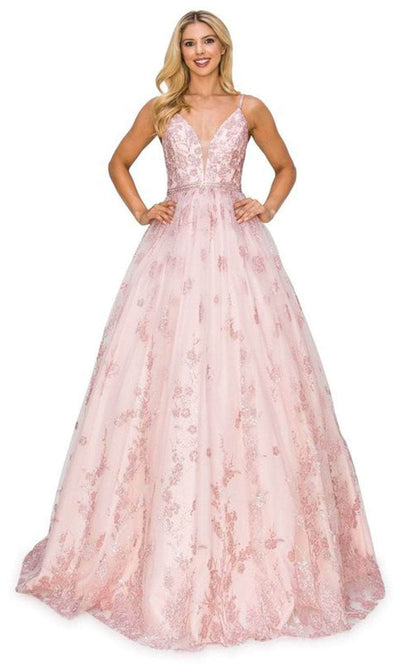 Cinderella Couture 8039J - Plunging Neck A-line Dress Special Occasion Dress XS / Blush