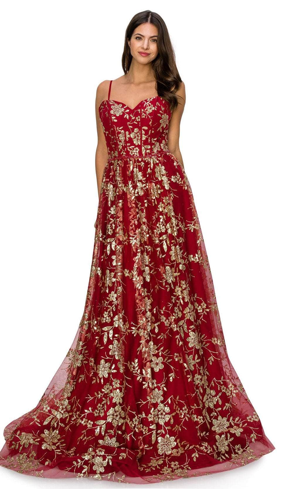 Cinderella Couture 8043J - Floral Glitter Print Prom Gown Special Occasion Dress XS / Burgundy