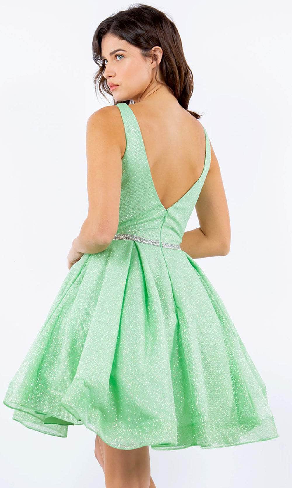 Cinderella Couture 8047J - V-Neck Glitter Mesh Cocktail Dress Special Occasion Dress