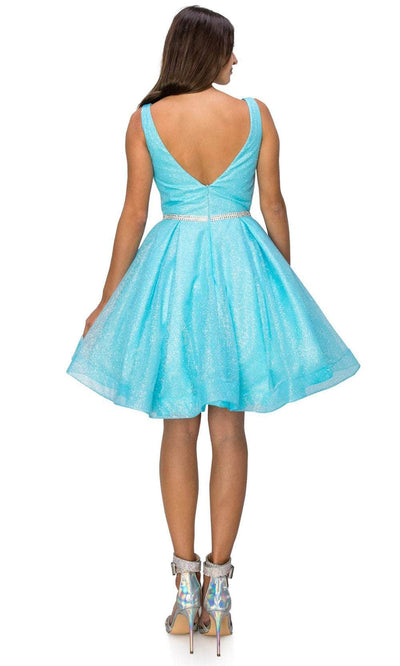Cinderella Couture 8047J - V-Neck Glitter Mesh Cocktail Dress Special Occasion Dress