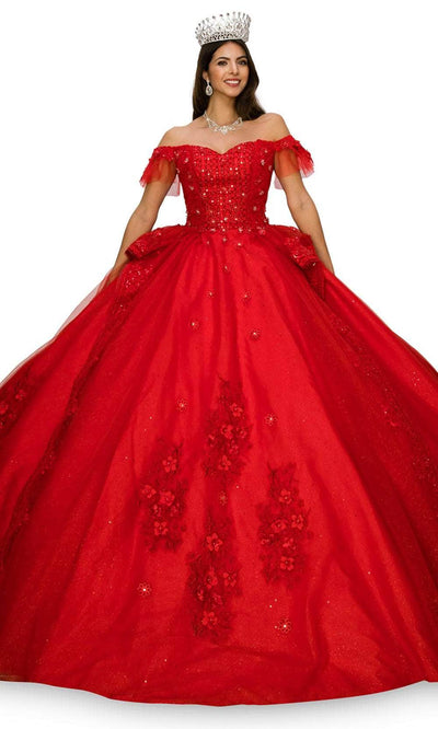 Cinderella Couture 8055J - Off-Shoulder Embellished Ballgown Special Occasion Dress XS / Red