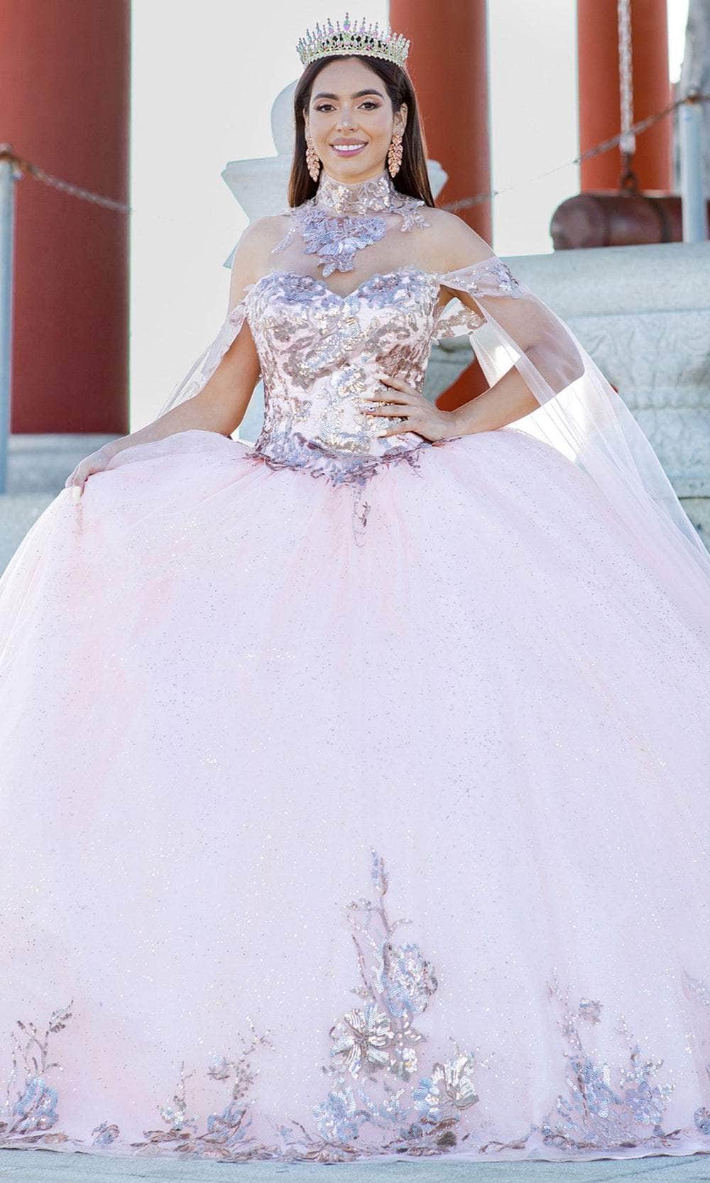 Cinderella Couture 8064J - Long Satin Ballgown - Off-Shoulder, Golden Lace, Detachable Train Sleeve, Lace-Up Tie ADASA Cinderella Couture 8064J - Long Satin Ballgown - Off-Shoulder, Golden Lace, Detachable Train Sleeve, Lace-Up Tie ADASA