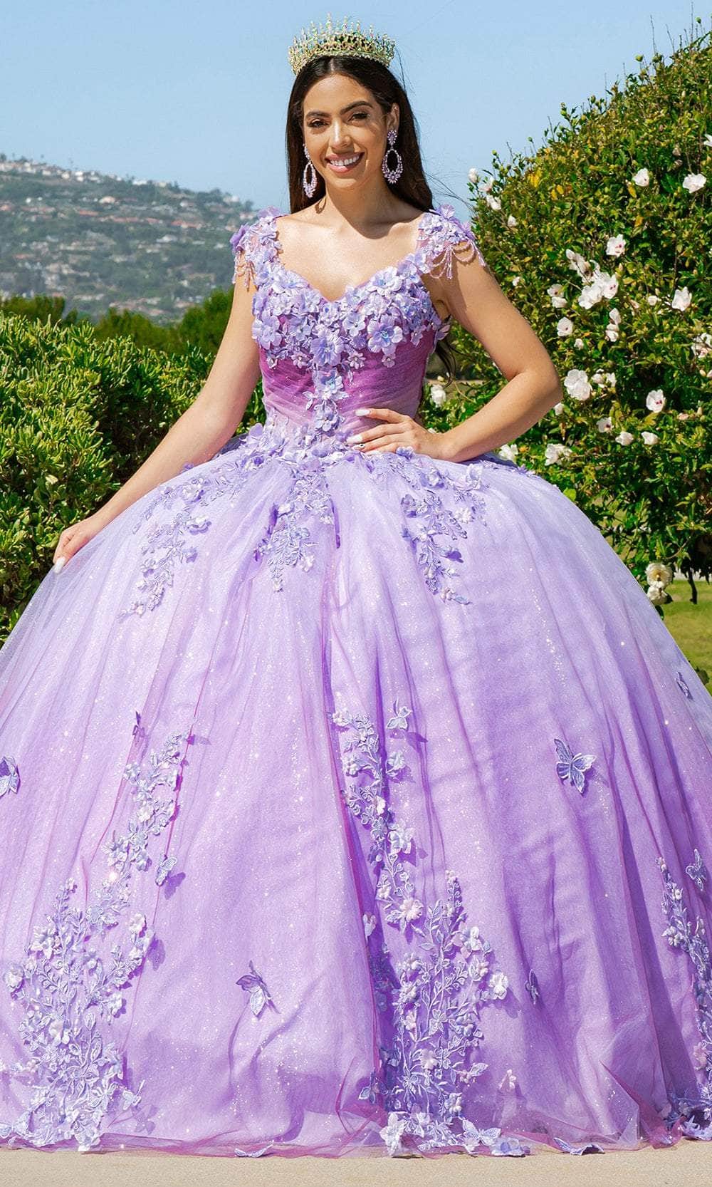 Cinderella Couture 8088J - Cap Sleeve 3D Floral Embellished Ballgown Ball Gowns XS / Lavendar