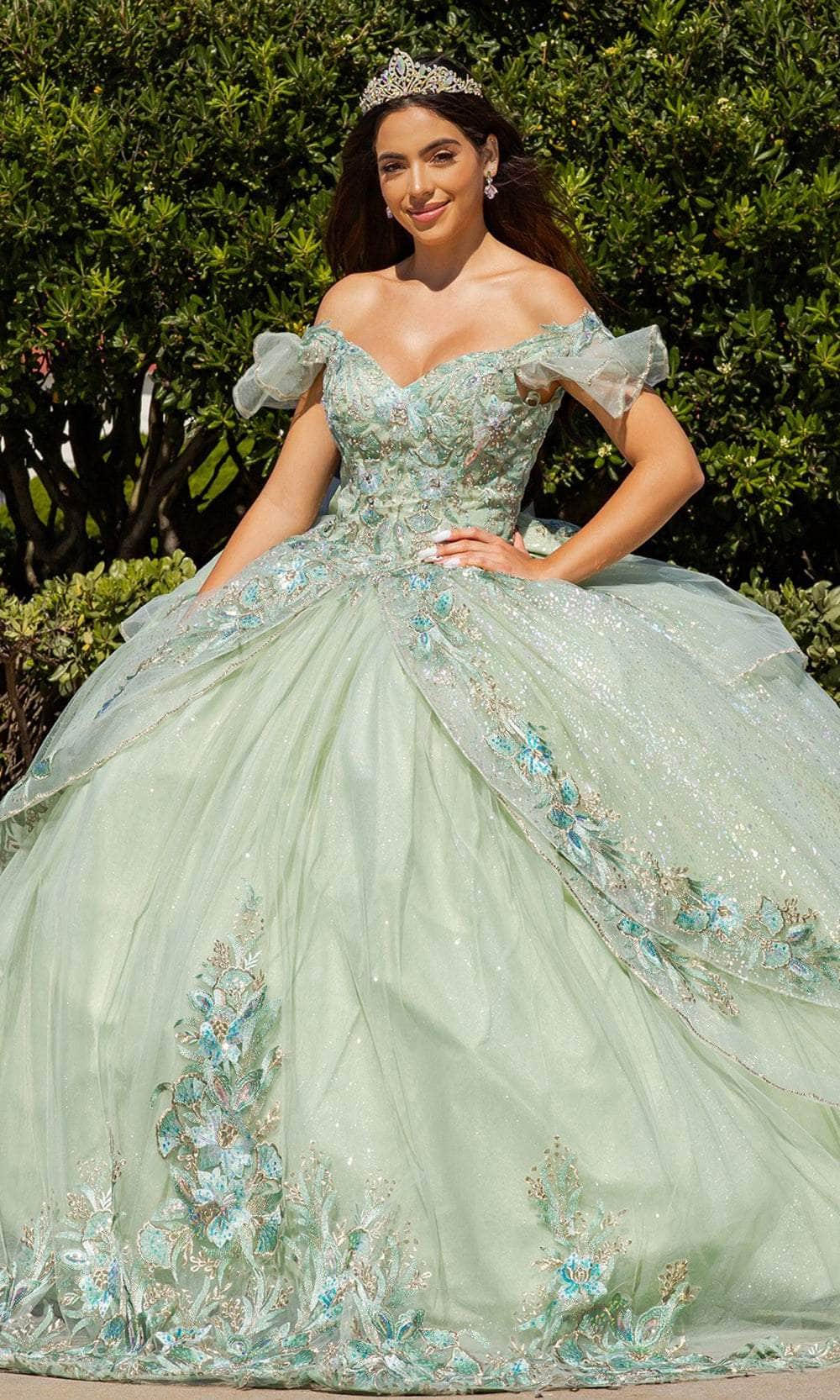 Cinderella Couture 8089J - Off-Shoulder Sweetheart Ballgown Ball Gowns XS / Sage