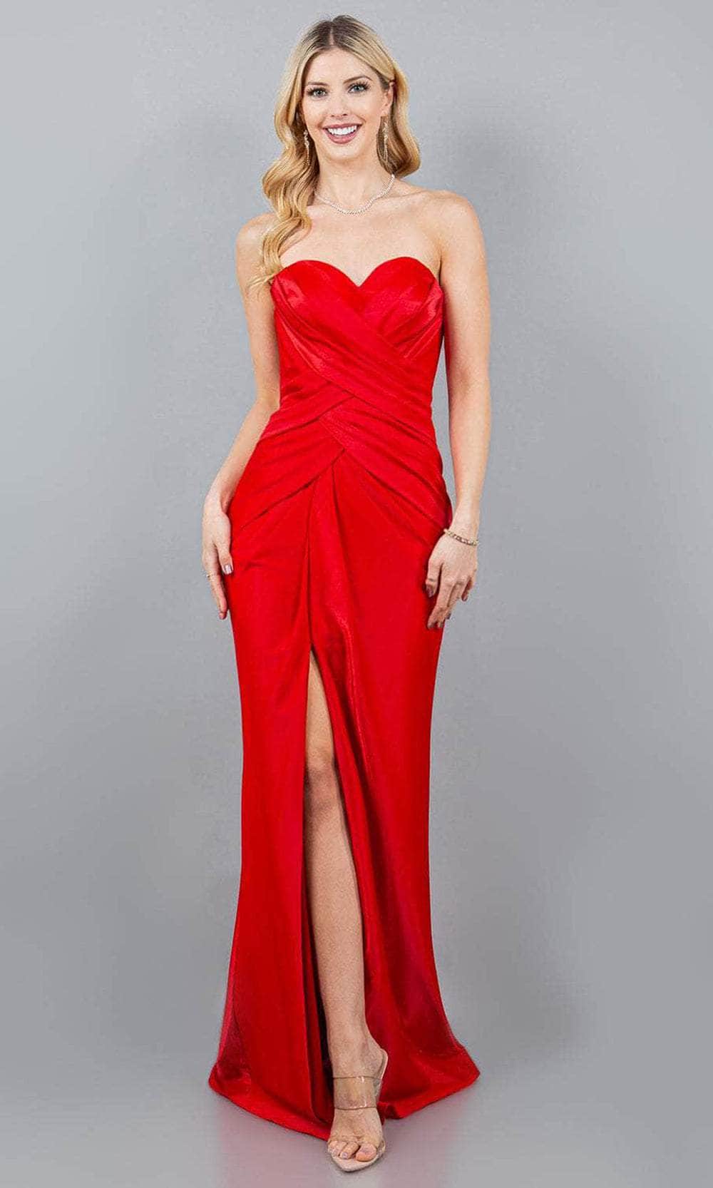 Cinderella Couture 8095J - Strapless Ruched Prom Gown Prom Dresses XS / Red