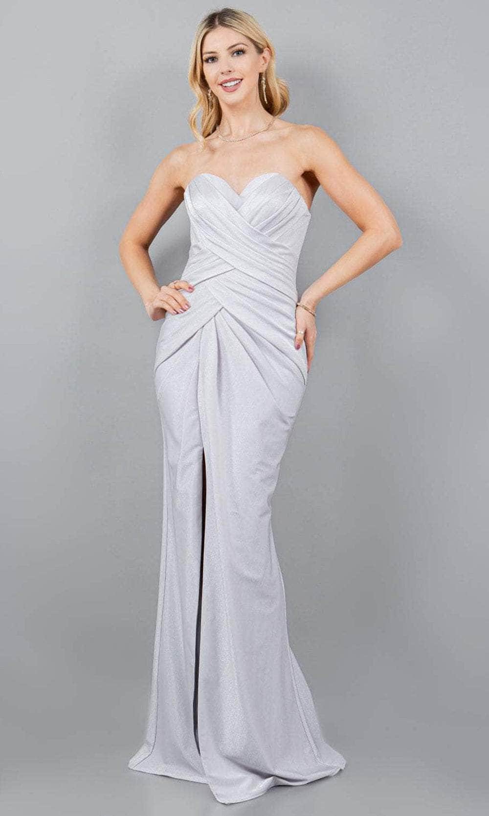 Cinderella Couture 8095J - Strapless Ruched Prom Gown Prom Dresses XS / Silver