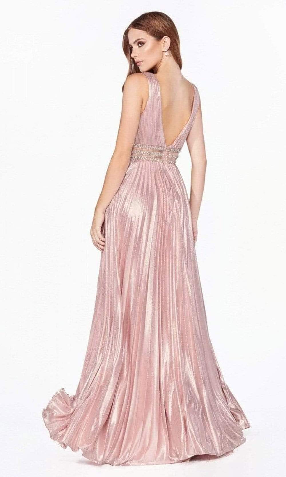 Cinderella Divine - CJ537 Deep V-neck Beaded A-line Gown Prom Dresses