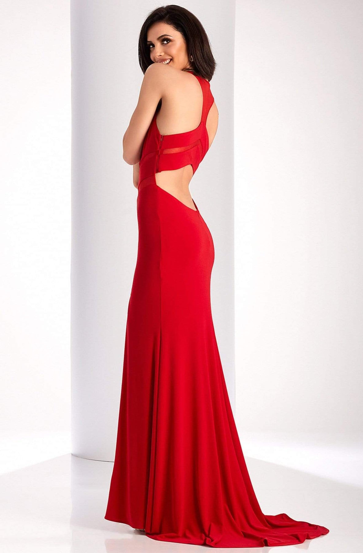 Clarisse - 3040 Illusion Chevron Panel Gown Special Occasion Dress 10 / Red