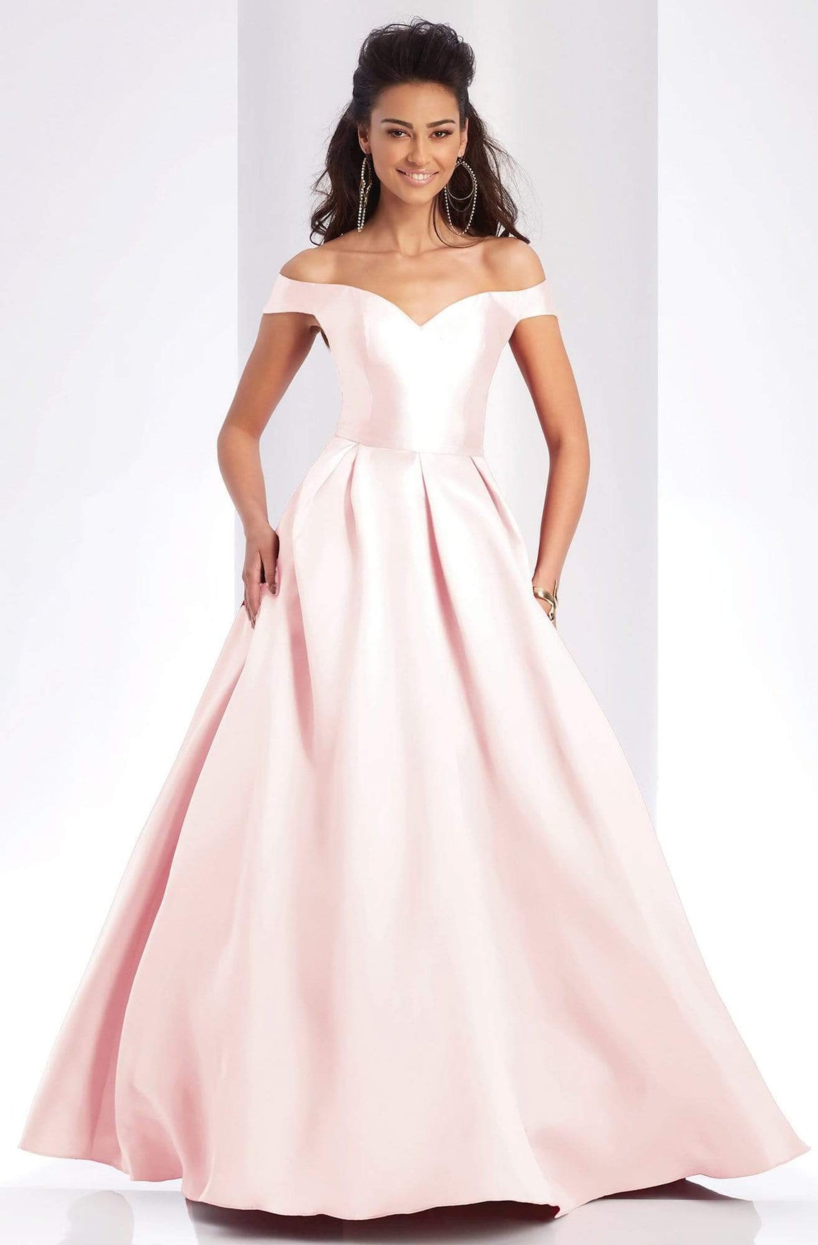 Clarisse - 3442 Off Shoulder Corset Mikado Ballgown Special Occasion Dress 0 / Blush
