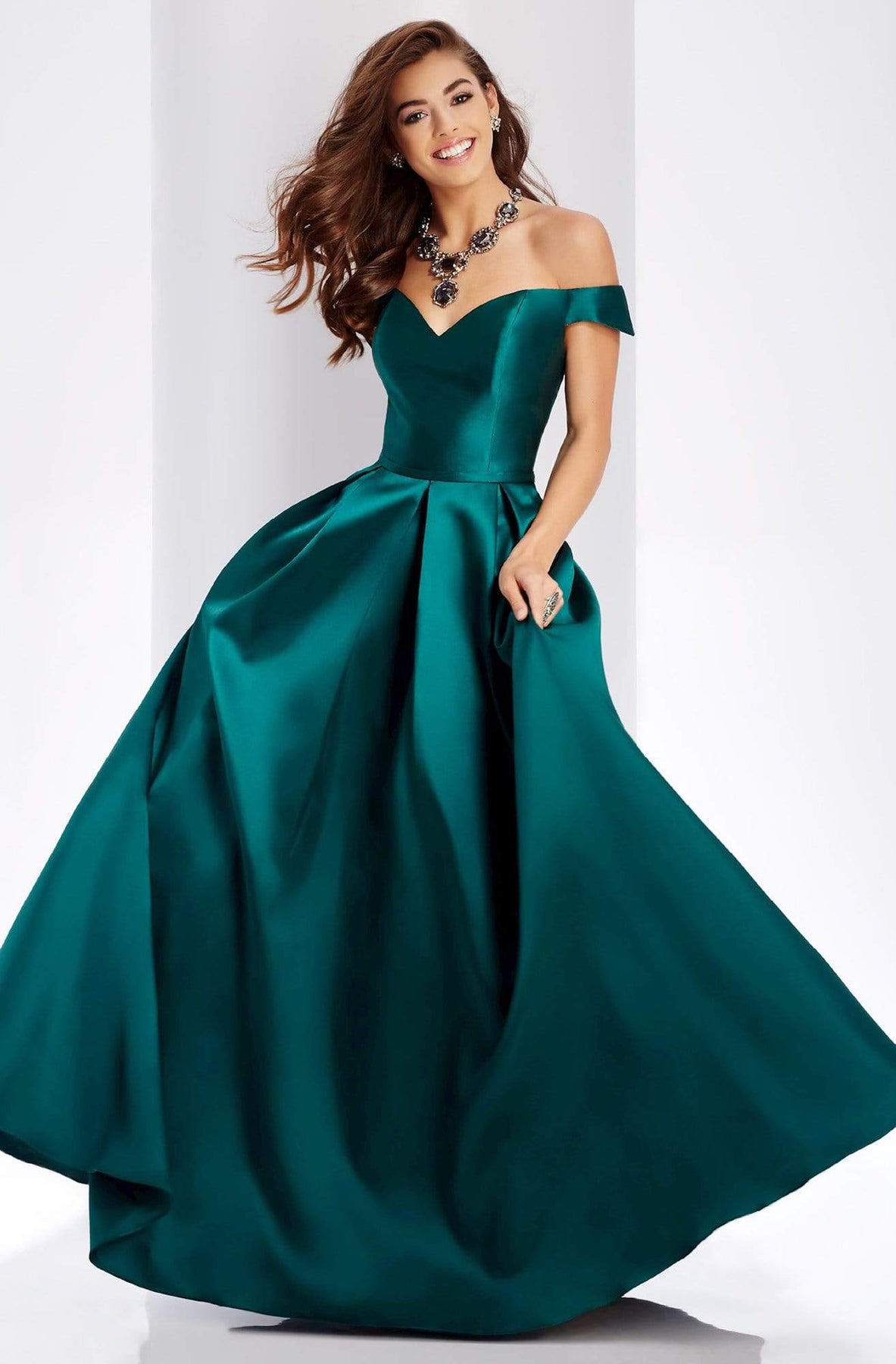Clarisse - 3442 Off Shoulder Corset Mikado Ballgown Special Occasion Dress 0 / ForestGreen