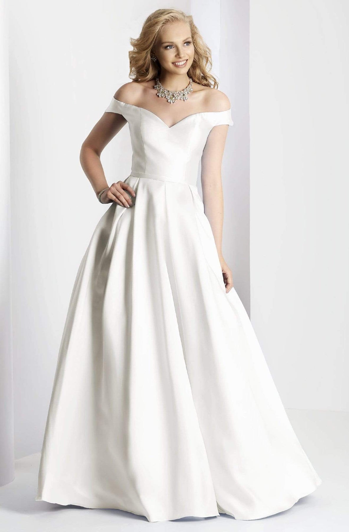 Clarisse - 3442 Off Shoulder Corset Mikado Ballgown Special Occasion Dress 0 / Ivory