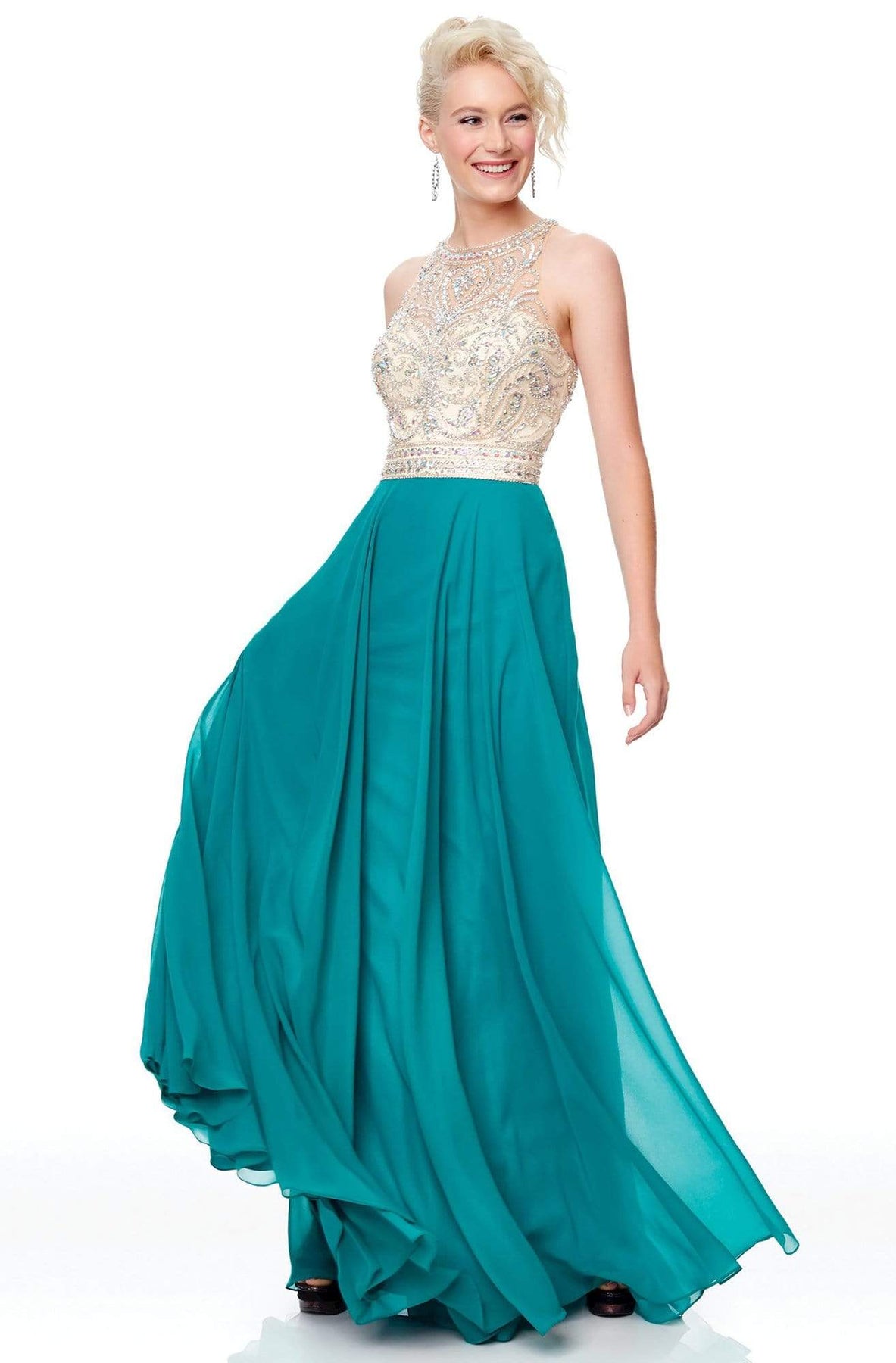 Clarisse - 3465 Jewel Ornate Illusion Halter Gown Special Occasion Dress