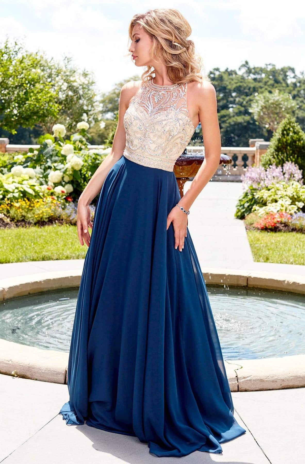 Clarisse - 3465 Jewel Ornate Illusion Halter Gown Special Occasion Dress