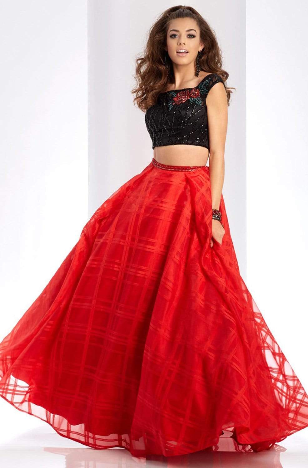 Clarisse - 3580 Two Piece Plaid Contrast Prom Dress Special Occasion Dress 0 / Black/Red