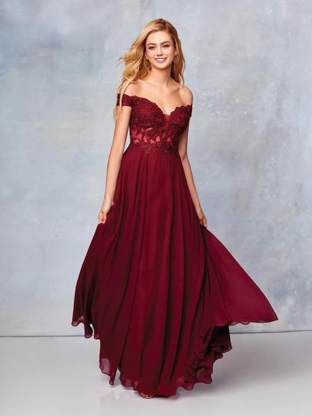 Clarisse - 3774 Lace Appliqued Corset Lace-Up Back Chiffon Prom Gown Prom Dresses 0 / Wine