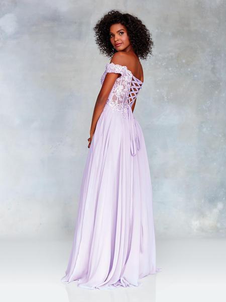 Clarisse - 3774 Lace Appliqued Corset Lace-Up Back Chiffon Prom Gown Prom Dresses