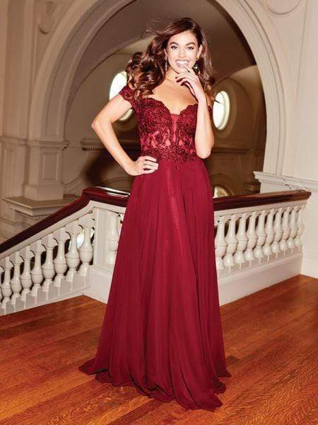 Clarisse - 3774 Lace Appliqued Corset Lace-Up Back Chiffon Prom Gown Prom Dresses