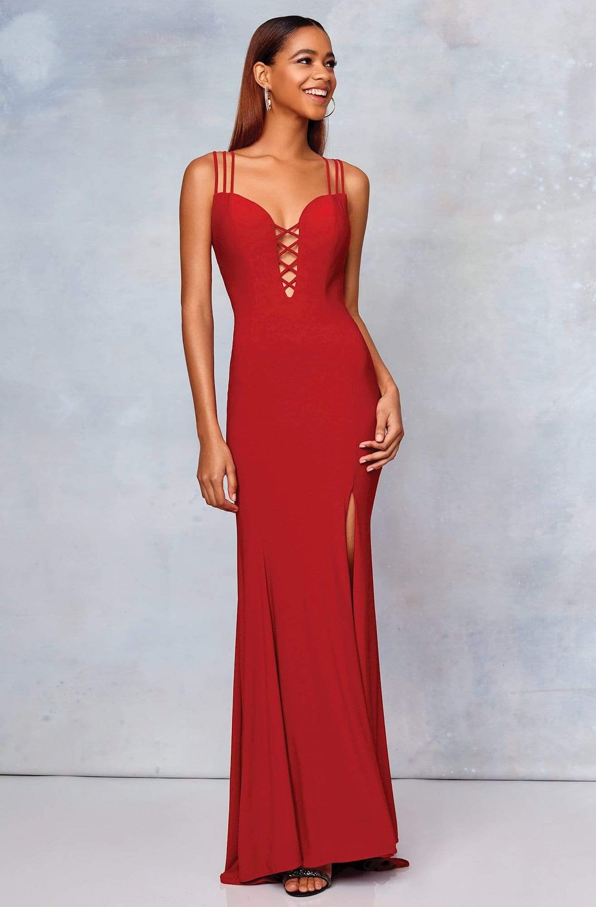 Clarisse - 3775 Crisscross-Accented Plunging Jersey Gown Special Occasion Dress
