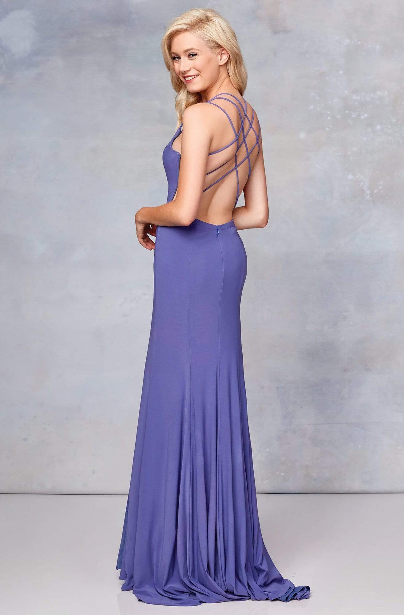 Clarisse - 3775 Crisscross-Accented Plunging Jersey Gown Special Occasion Dress
