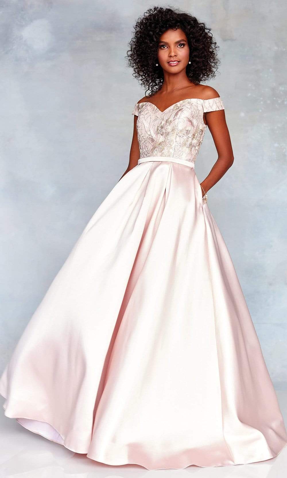 Clarisse 3866 - Long Mikado Ballgown Dress - Lace Bodice, Princess Seams, Cap Sleeves, Thin Waistband, Pleated Skirt, Full Length, Laced Up Mid-Open Back ADASA Clarisse 3866 - Long Mikado Ballgown Dress - Lace Bodice, Princess Seams, Cap Sleeves, Thin Waistband, Pleated Skirt, Full Length, Laced Up Mid-Open Back ADASA