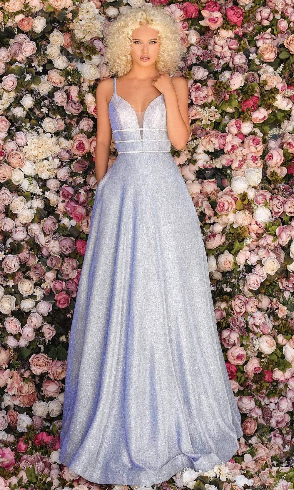 Clarisse 8008 - Long A-Line Dress - Double Spaghetti Straps, Illusion Inset, Triple Beaded Bands, Ladder Strapped Open Back, Back Zipper Closure, Inseam Pockets, Horsehair Trim, Sweep Train ADASA Clarisse 8008 - Long A-Line Dress - Double Spaghetti Straps, Illusion Inset, Triple Beaded Bands, Ladder Strapped Open Back, Back Zipper Closure, Inseam Pockets, Horsehair Trim, Sweep Train ADASA