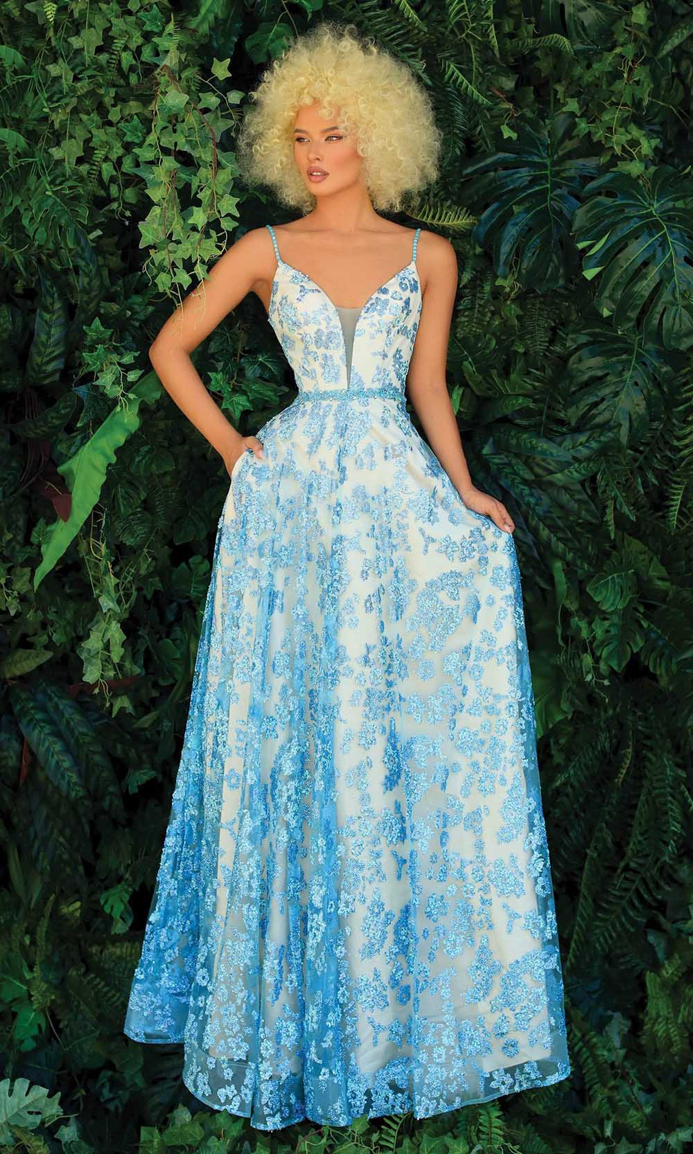 Clarisse - 810250 Sequin Print A-Line Gown Prom Dresses 0 / Aqua/Nude