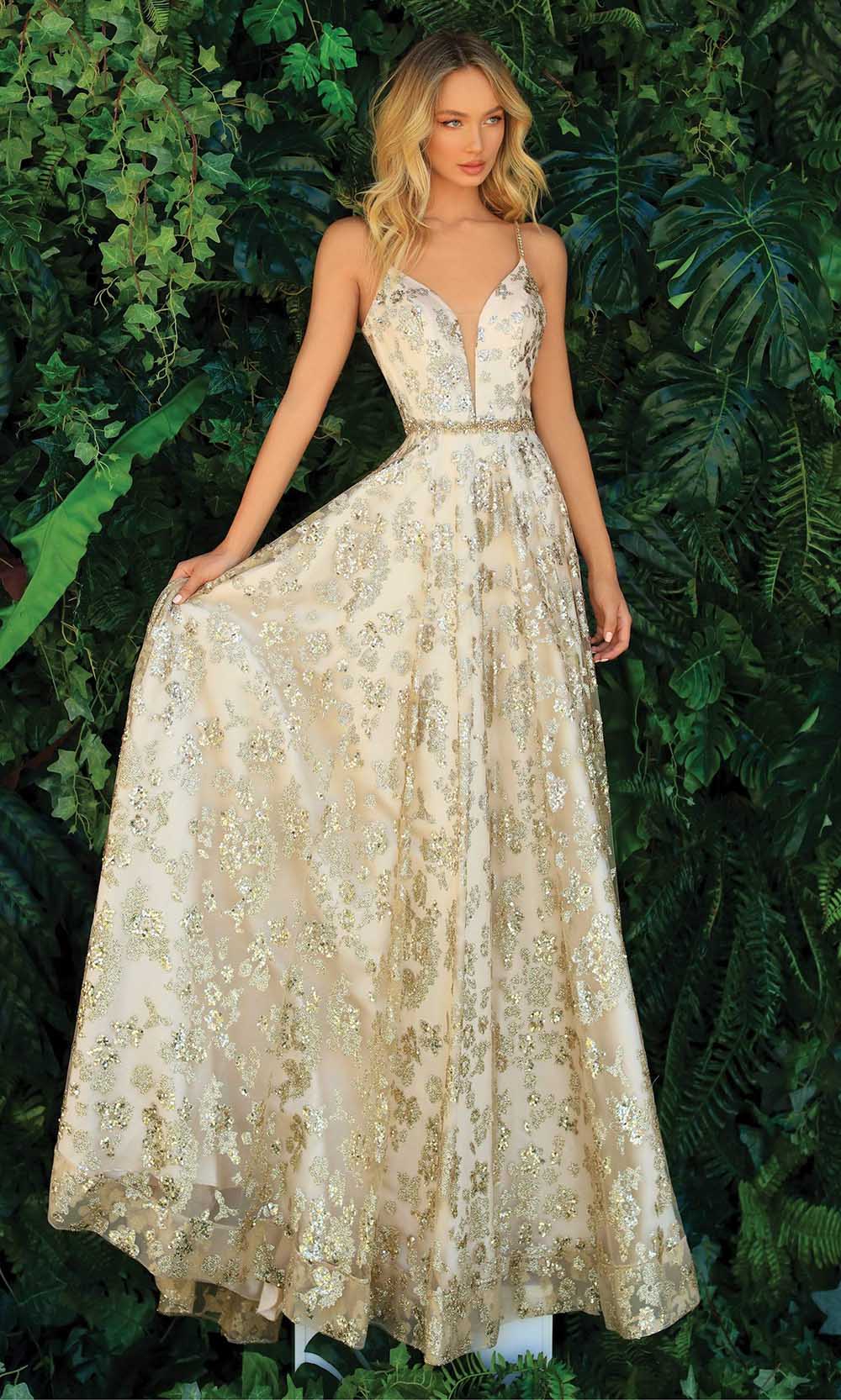 Clarisse - 810250 Sequin Print A-Line Gown Prom Dresses 0 / Gold/Nude