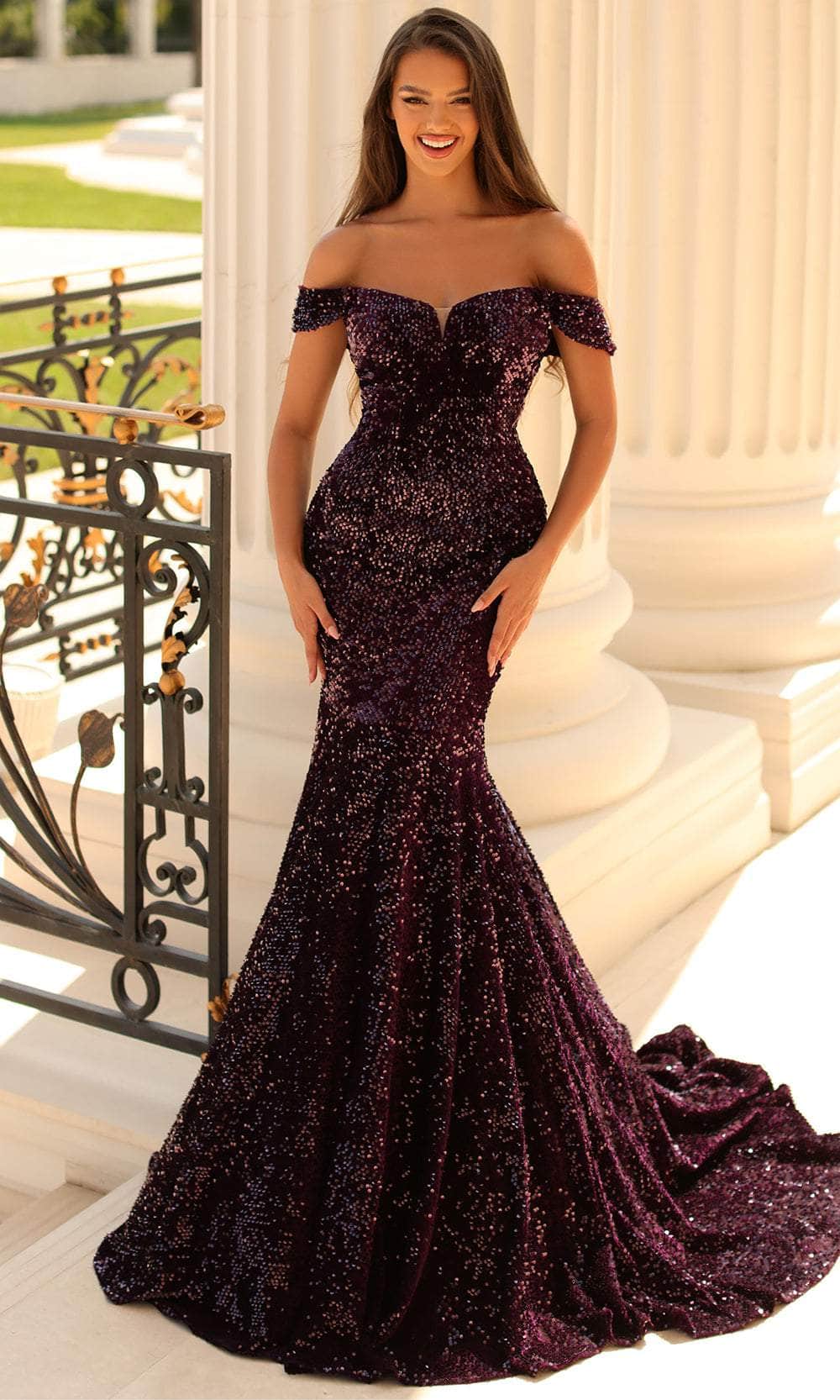 Clarisse 810535 - Off Shoulder Sequin Prom Dress Special Occasion Dress 0 / Midnight Purple