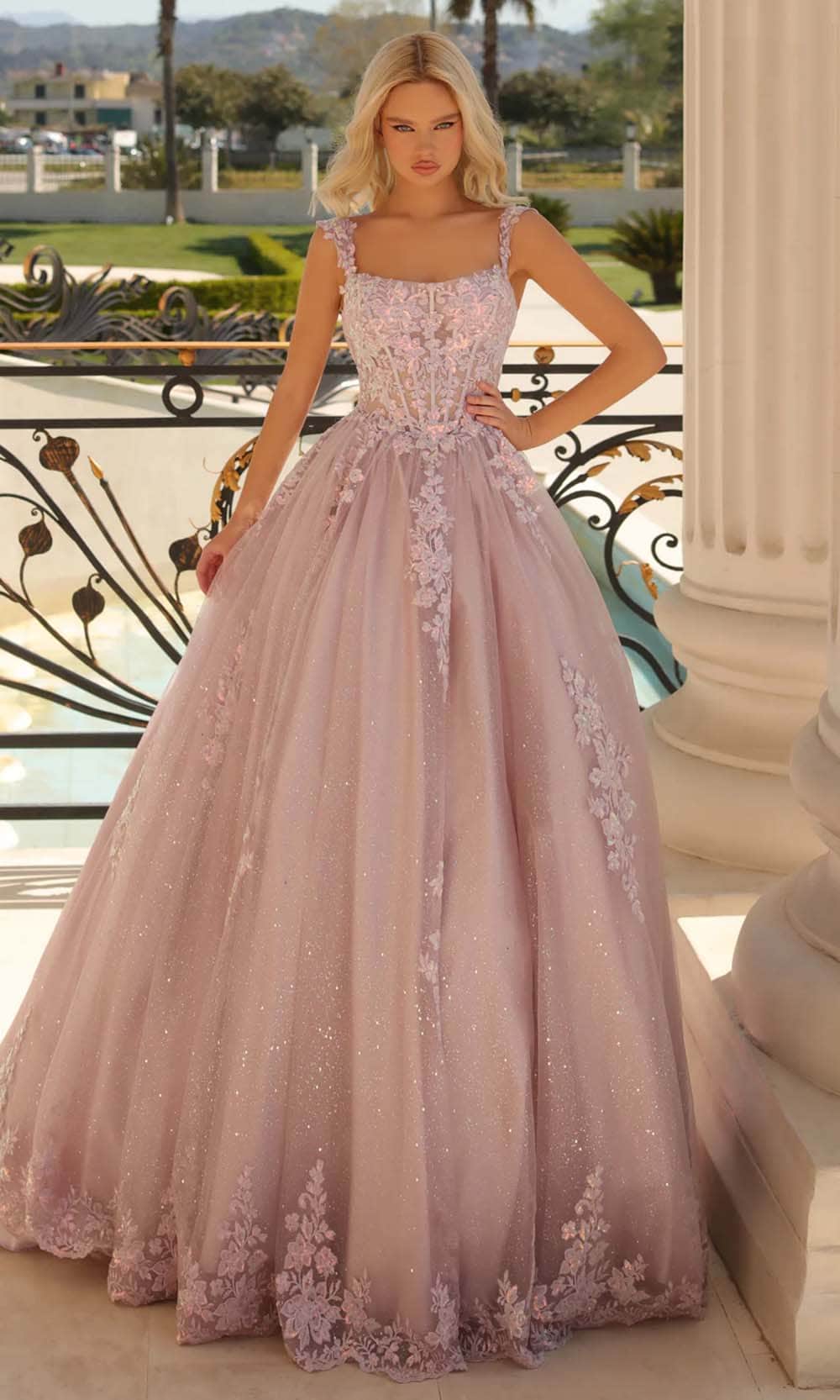 Clarisse 810888 Long Ballgown Dress Wide Strap, Lace Applique