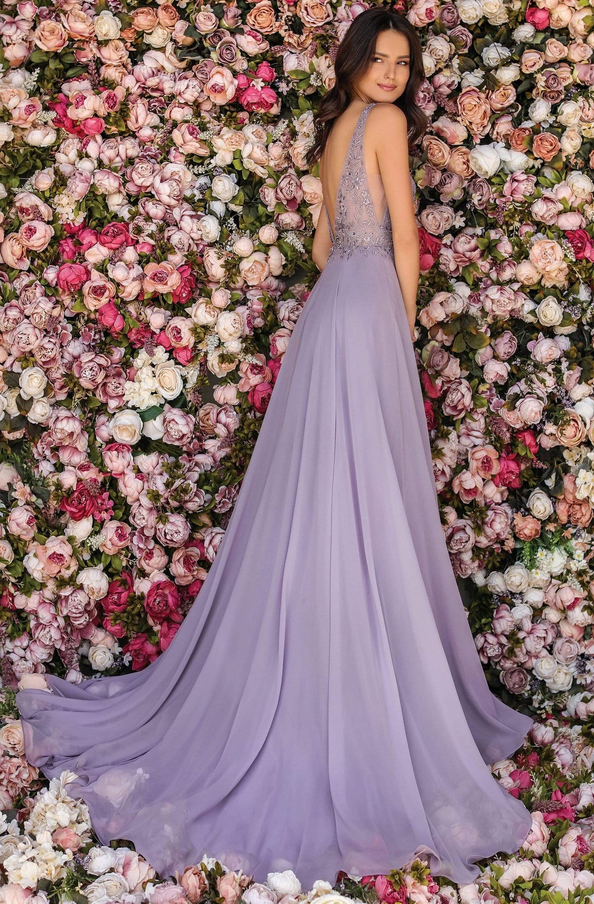 Clarisse - 8153 Beaded Floral Embroidered Chiffon Gown Prom Dresses