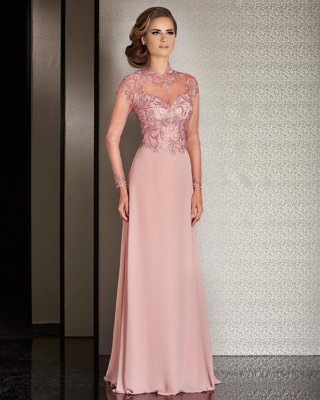 Clarisse - M6212 Embroidered Illusion Long Sleeve Gown Special Occasion Dress