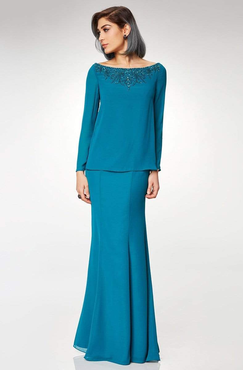 Clarisse - M6538 Beaded Embellished Neckline Long Sleeve Formal Dress Special Occasion Dress