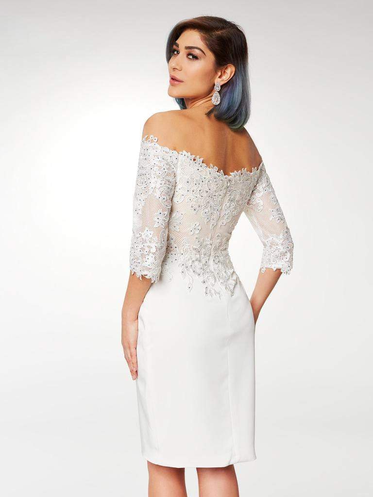 Clarisse - M6566 Lace Off-Shoulder Satin Sheath Knee Length Dress Cocktail Dresses