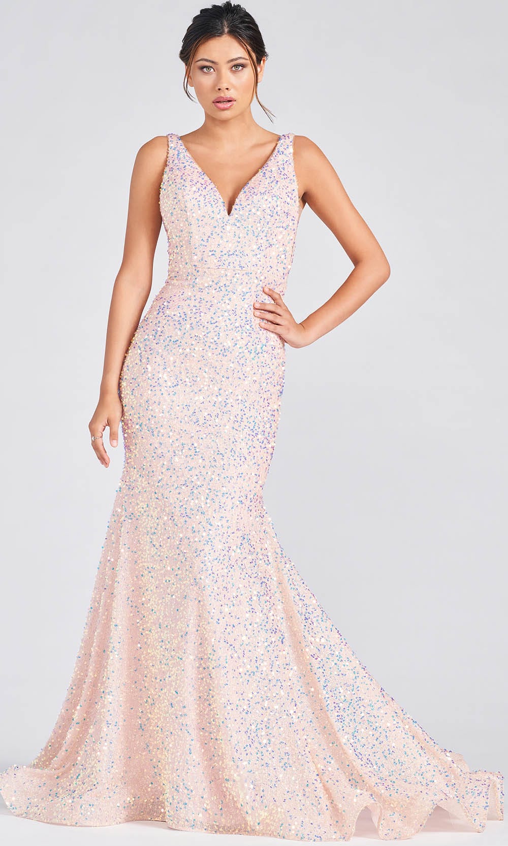 Colette By Daphne CL12246 - Long Stretch Sequin, Novelty Fabric Sheath Dress 
