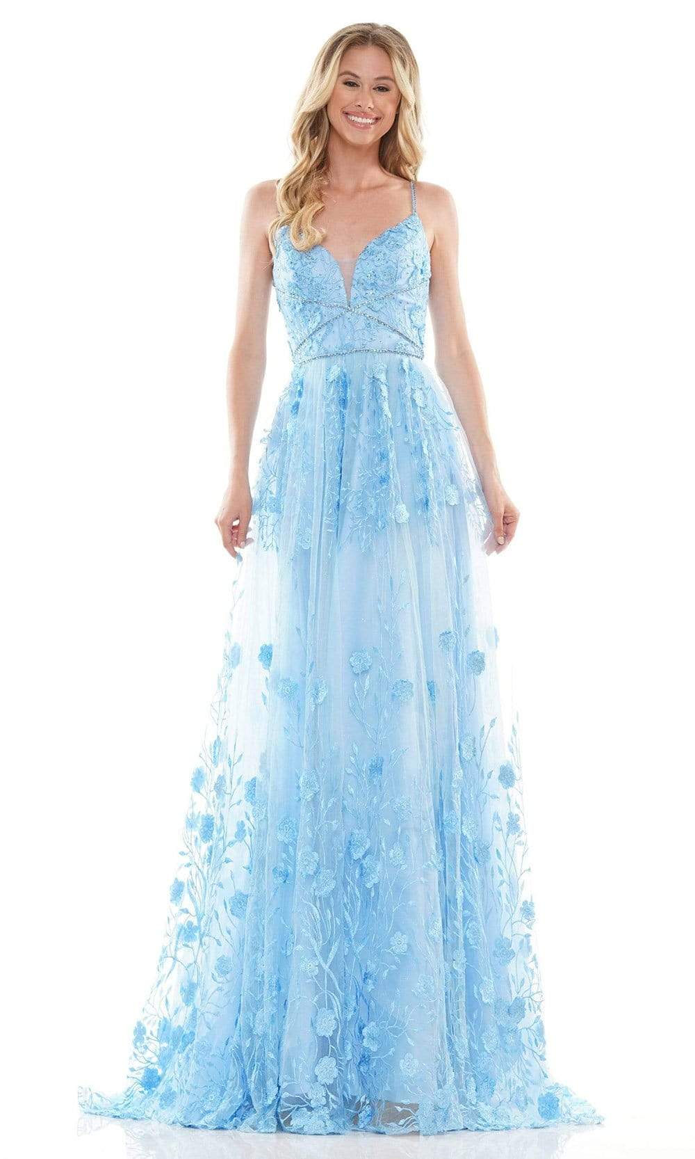 Colors Dress - 2726 Embroidered V-Neck A-Line Dress Prom Dresses 2 / Blue