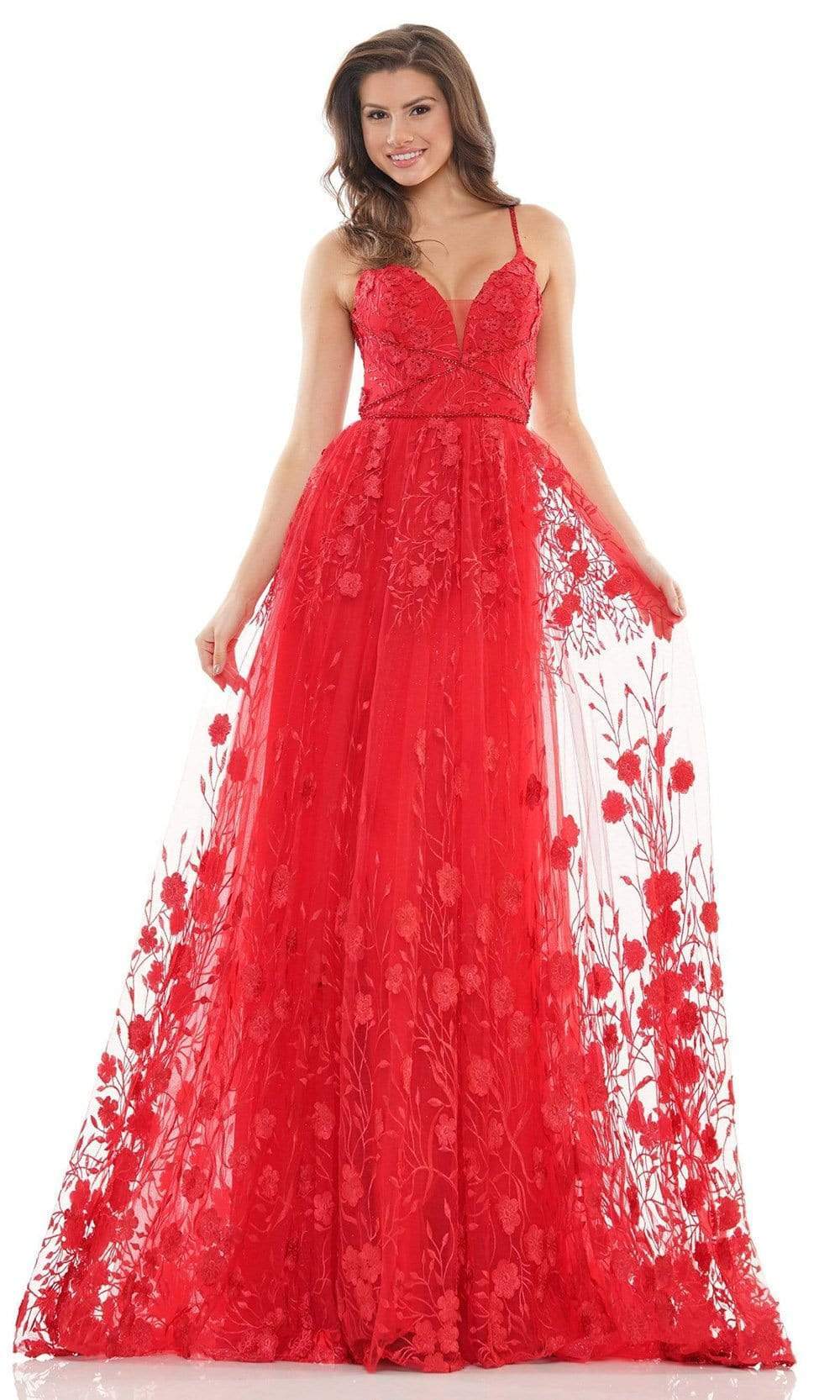 embroidered mesh prom dress Colors Dress 2726 - Long Embroidered mesh/3D flower applique A-Line Dress